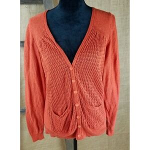 Sparrow‎ Anthropologie Cardigan Sweater Women S Orange Linen Blend Open Knit